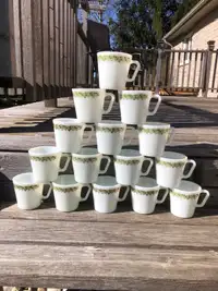 Vintage Pyrex Green Daisy Coffee Mugs Lot of 15