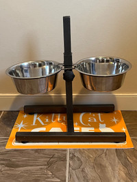 Adjustable Cat Food & Water Bowl Stand 