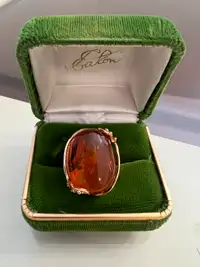 14K Rose Gold Baltic Sea Fossil Amber Stone Ring!