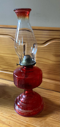 Vintage Eagle Red Embossed Glass Oil Lamp