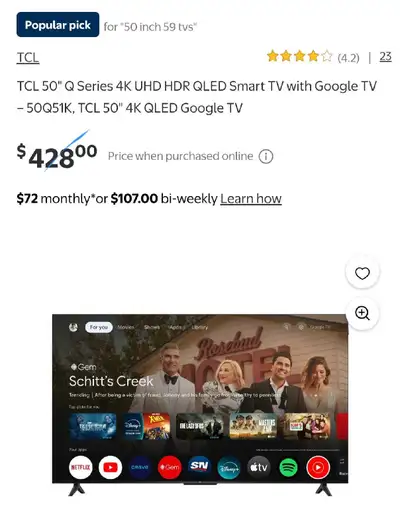 TCL 50" 4K UHD HDR QLED Smart TV with Google TV! FROM $310, View more