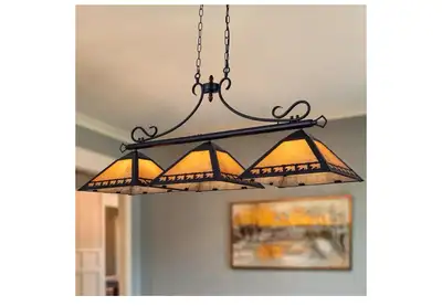 TOCHIC Pool Table Light, 3 Lights Tiffany Billiard & Pool Table Lights, 49.5" Farmhouse Chandelier f...