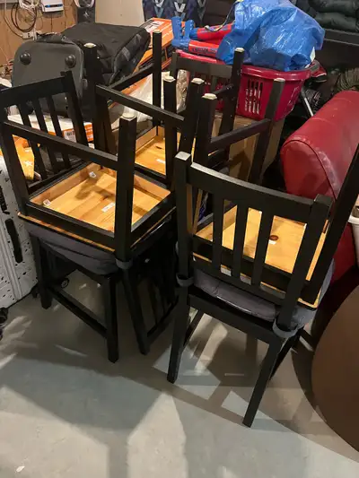 Six chairs, decent used condition with some scratches. Come with blue cushions as bonus (couple stra...