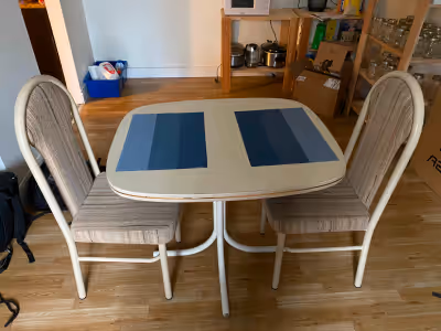 Small table + 2 chairs Good quality, selling for cheap You'd have to come pick it up