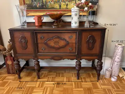 ANTIQUE HUTCH AND BUFFET CABINET SET FOR SALE, View more