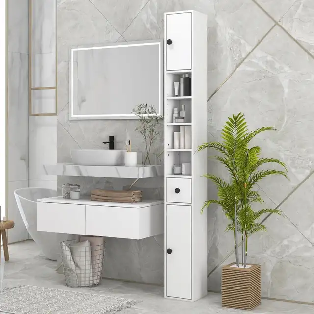 7.9" W x 7.9" D x 70.9" H, Tall Bathroom Storage Cabinet, White in Bathwares in Markham / York Region - Image 3