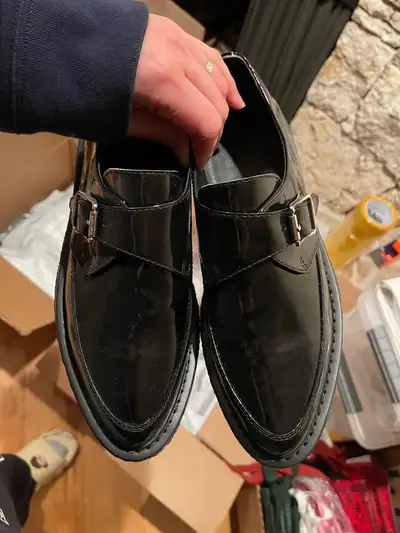 Unisex Black Patent Leather Buckle Shoes, View more