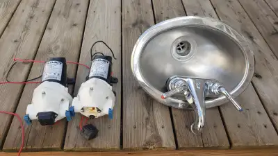 SS double sink with fossette -$140 SS single sink with fossette-$110 Two pumps FloJet-$ 180 RV fan -...