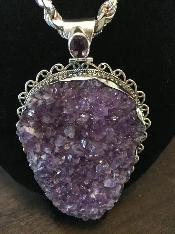 huge sterling silver amethyst pendant necklace62854396051330121