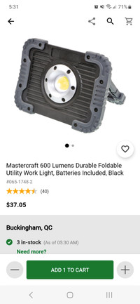 Mastercraft 600 lumens utility work light