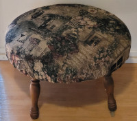 Antique Padded Foot Stool with Wooden Legs