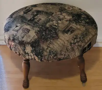 Antique Padded Foot Stool with Wooden Legs, View more