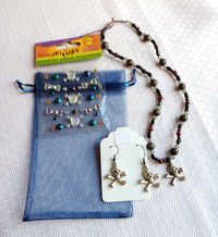 Skulls Crossbones beaded Necklace, Earrings, Stickers *SALE!