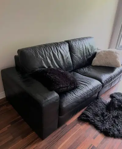 Genuine leather sofa and armchair set in good condition, clean and well maintained, heavy items, pic...