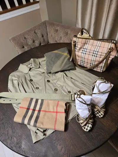 Burberry Trench Coat, Handbag, Scarf, and Heels Set, View more