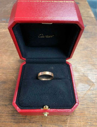 18k Gold Cartier Mini Love Ring with Box and COA - Size 6
