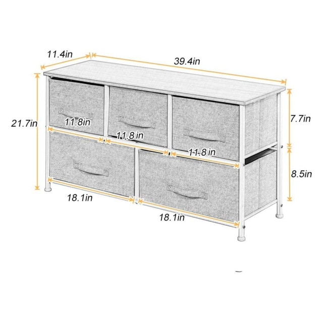 New Dresser • 5 Grey Fabric Bins, Steel Frame, Wood Top in Dressers & Wardrobes in Barrie - Image 3