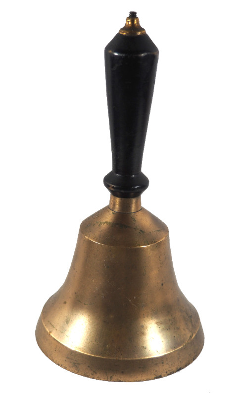 8" Tall Brass School Bell with Wooden Handle in Arts & Collectibles in St. Albert