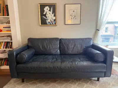 Article Sven Blue Leather Couch Loveseat Sofa, View more