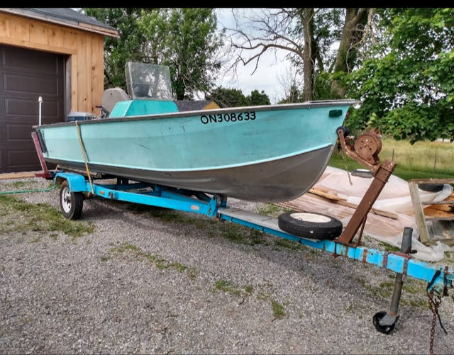 16 ft aluminum boat motor and trailer in Personal Watercraft in Norfolk County