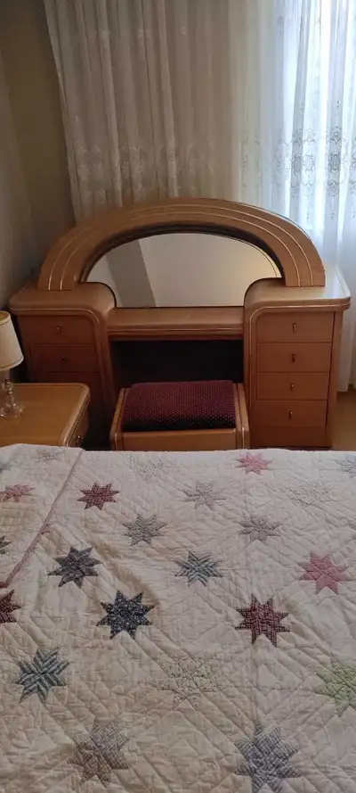 Vintage Bedroom Set: Dresser, Wardrobe, and Stool, View more