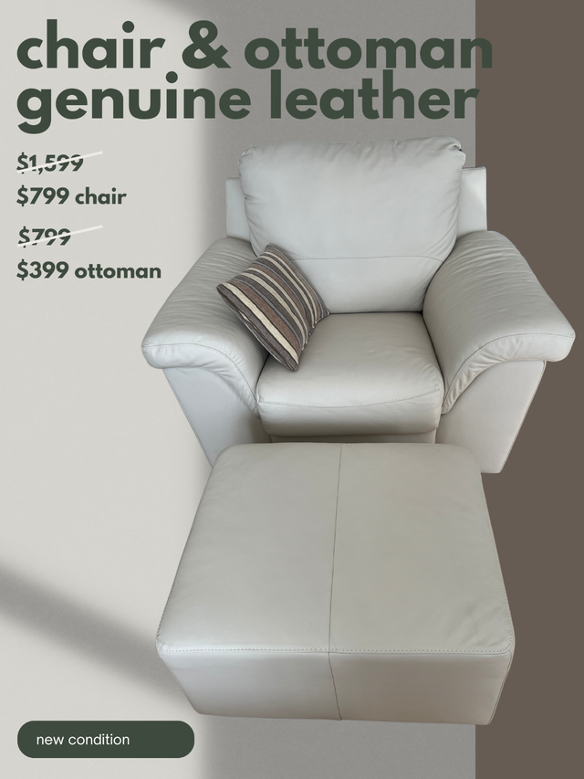 Genuine Leather Chair & Ottoman in Chairs & Recliners in Markham / York Region - Image 3
