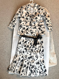 Women B&W Floral Jacket Coat & Skirt Suit - Size M