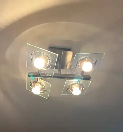 Set of 3 Three & Four-Light Ceiling Fixtures Nickel & Glass, View more