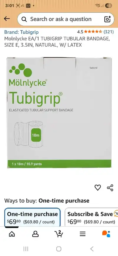Molnlycke EA/1 TUBIGRIP TUBULAR BANDAGE, SIZE E, 3.5IN, NATURAL, View more