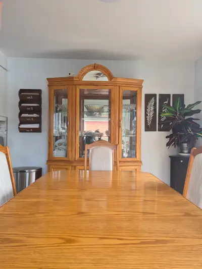 Oak Dining Table and Hutch, View more
