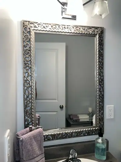 Ornate Silver Bathroom Wall Mirror, View more