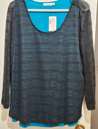 *NEW* Ricki's Two-in-One Fooler Top (Black/Teal)