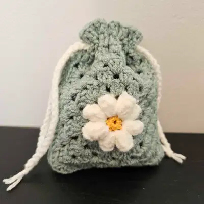 Daisy Drawstring Pouch (Sage green), View more