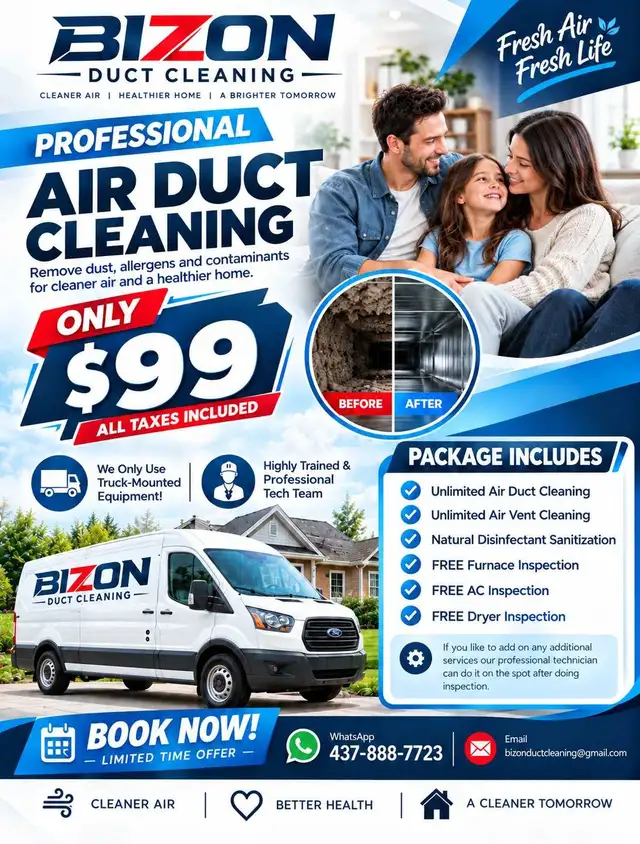 $99 Truck Mounted Air Duct Cleaning Service 