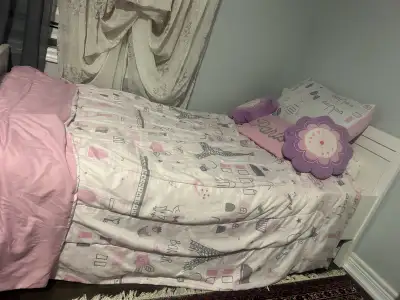 Twin bed with mattres pink, View more