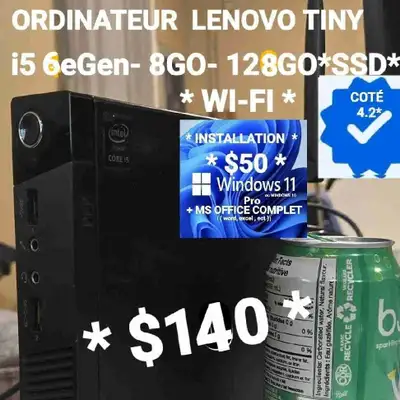 ORDINATEUR LENOVO TINY - i5 6eGen-8GO- 120GO*SSD, View more