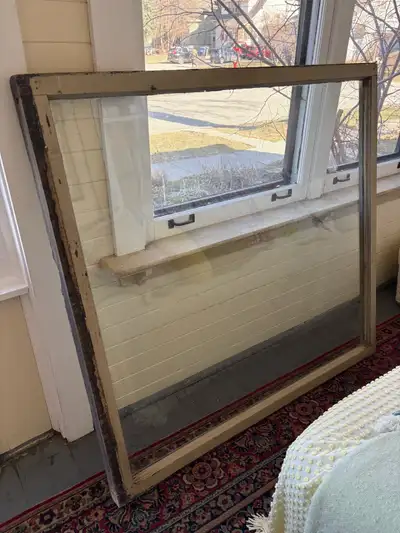 Large Vintage Window approx 48” x 46.5” Wood frame *No cracks in glass* Very heavy Great for art pro...
