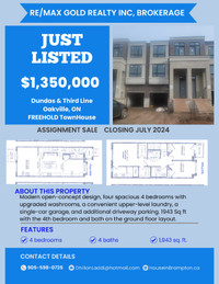 JUST LISTED ~ Brand New Freehold Town House Oakville