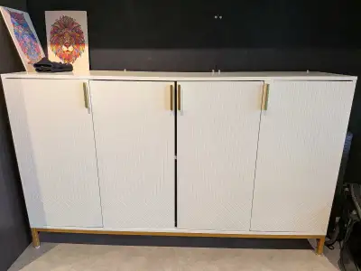 Modern White Storage Cabinet with Gold Accents, View more
