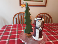7 3/4" Ceramic Santa with 11" Stared Wood Conifer