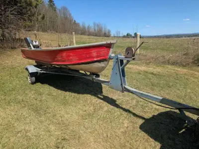 16ft aluminum boat with 8hp Nissan outboard plus trailer. Motor runs great,lower end oil changed las...