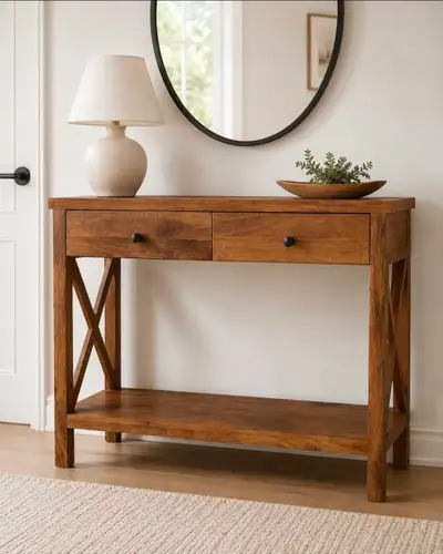 Solid Wood Entryway Table with 2 Drawers, View more