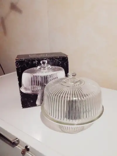 Clear glass with Tuscany design. Can also be used for punch or fruit as pictured.