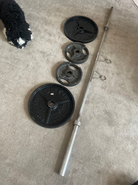 Olympic weights plates and 7’ 45lbs bar.