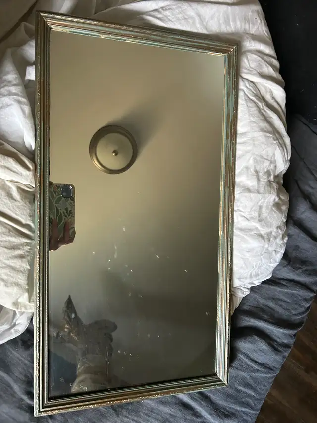 Vintage Wooden Mirror - Green/Gold - 34 x 62 x 2 cm in Home Décor & Accents in Red Deer - Image 2