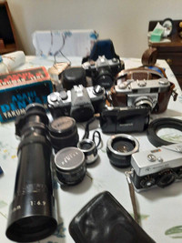 Large lot of vintage camers, lens and light meters