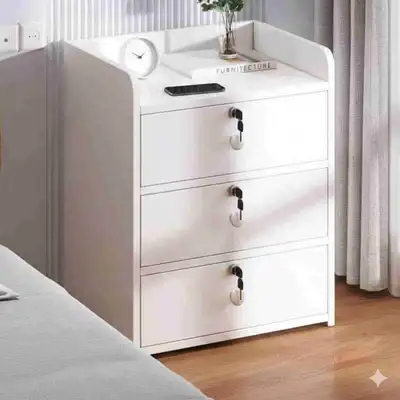 White 3-Drawer Nightstand w/ Locks, View more