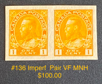 Canadian stamp #136 Imperf Pair VF MNH