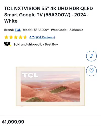  QLED TV SALETCL 55" NXTVISION 4K QLED Smart Google TV (55A300W), View more