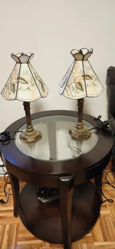 2 STAINED GLASS ROSE LAMPS, View more